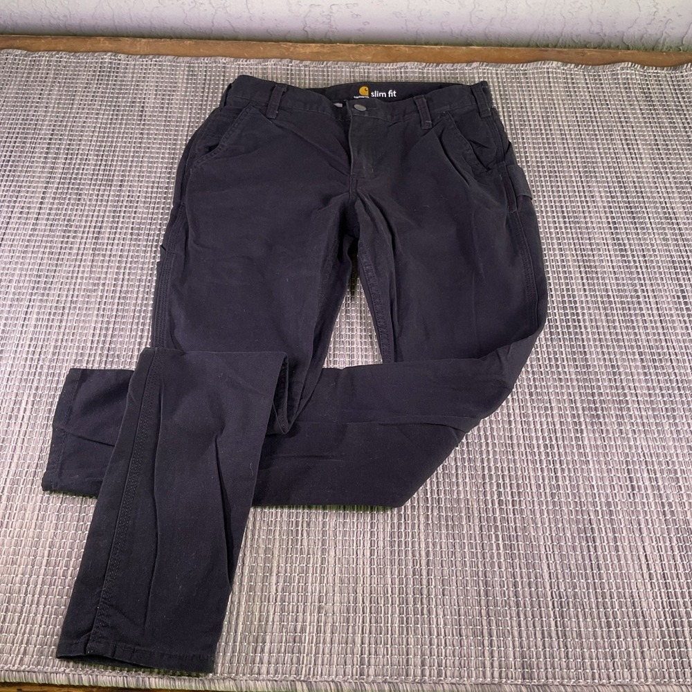 Carhartt 103224 001 Womens Black Slim Fit Canvas Work Pants Size 8 Regular